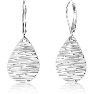 Sterling Silver Teardrop Hammered Leverback Dangle Earrings Jewelry for Women